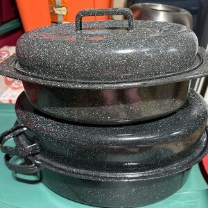 Vintage Granite-Style Black Roasting Pan Set